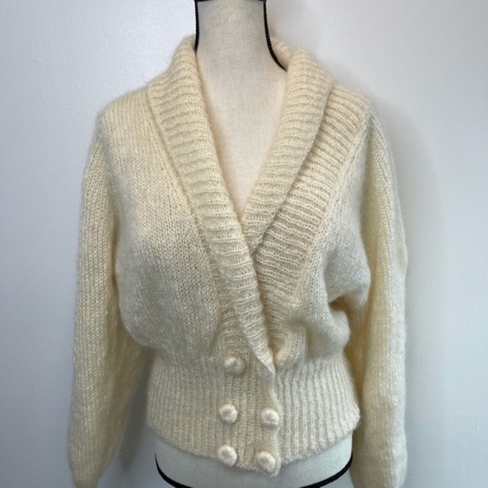 Vintage WOOF DESIGN NEWFOUNDLAND Fuzzy Knitted Sweater Cardigan Mohair Wool